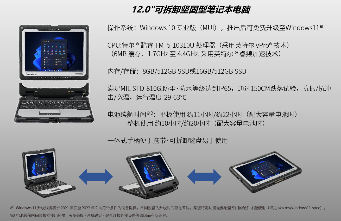 12寸键盘可拆卸松下加固笔记本电脑